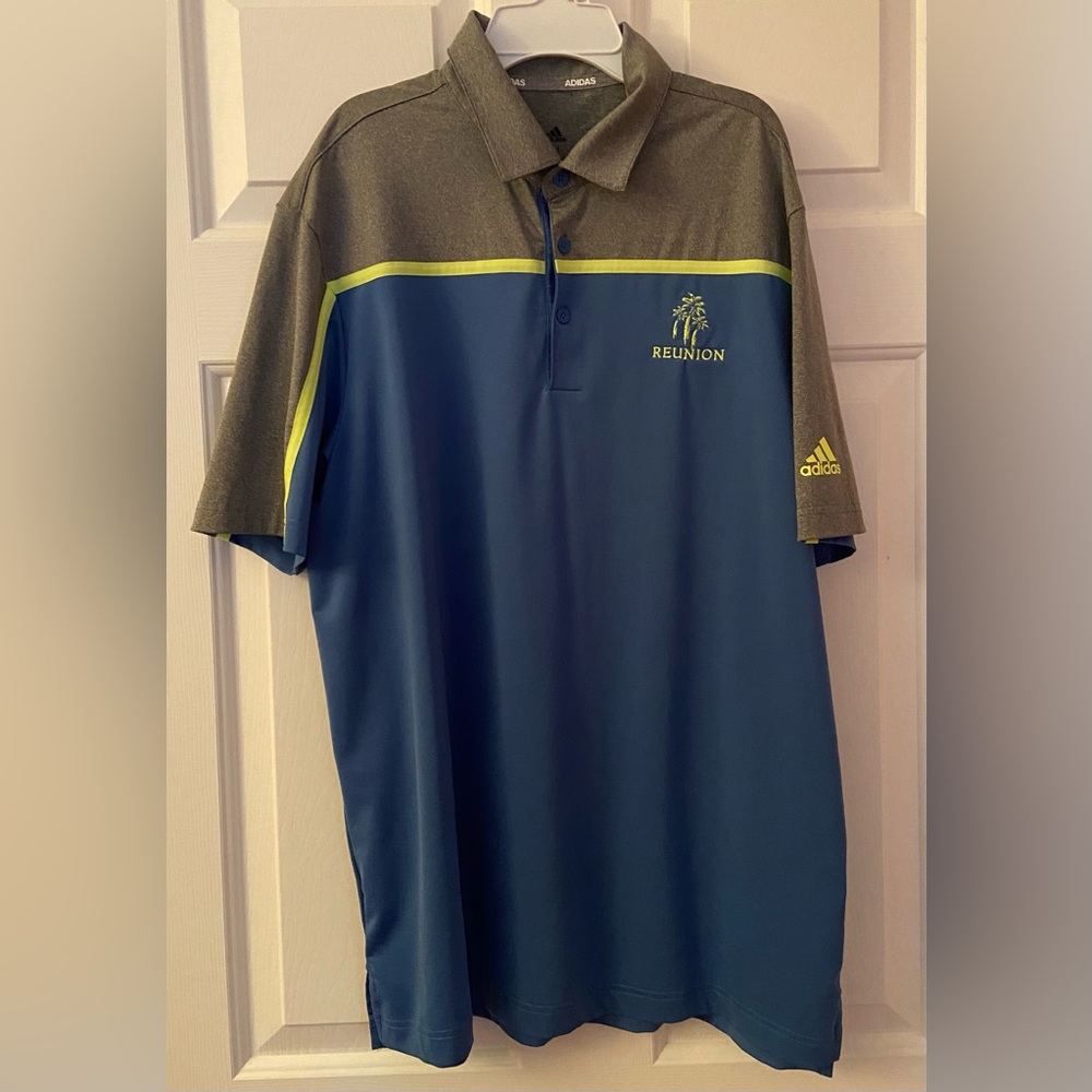 Adidas Blue, Grey with lime stripe Men's Shirt from Reunion Resort Gold Course